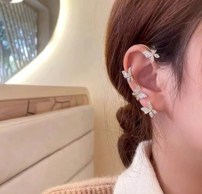 Vembley Vembley Korean Golden Studded Butterfly Ear Climber Ear Cuff For Women/Girls Alloy Cuff Earring