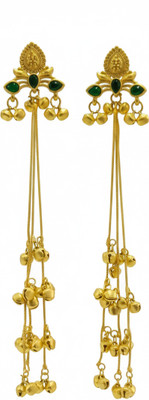 ARIRAdesigns long golden ghungroos with multicolour stones trending kashmiri earrings Metal Drops & Danglers