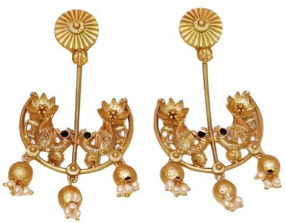 HSNJ Jewels Women Peacock Flower Golden Plated Pearl & Pink Stone Earrings Brass Jhumki Earring
