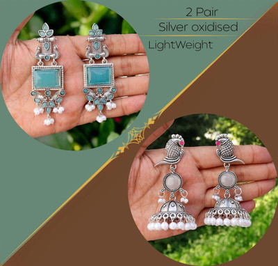 Vedda 2 Pair of Earrings for Women and Girls Diamond Brass Drops & Danglers