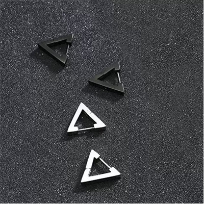 Crazy Fashion Combo of Geometric Triangle Thin Hoop Black & Silver Color Earrings Stainless Steel Hoop Earring