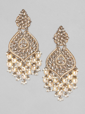 RUBANS Rubans Gold Plated Handcrafted AD Studded & Gold Beads Chandbali Earrings Alloy Chandbali Earring