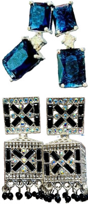 Hernger traders AD_Rectangle_Blue_05 & Earring-Box-06_01 Cubic Zirconia Alloy Earring Set