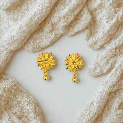 SHE'SJEWELS Charming 1 Gram Gold Plated Dahlia Stud Earrings with Drop Brass Clip-on Earring, Earring Set, Drops & Danglers, Huggie Earring, Stud Earring