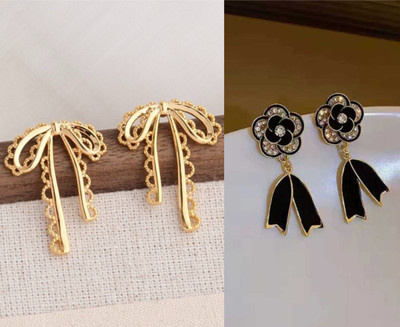 Saugaat Craft Western Style Trending Combo Pack of 2 Korean Studs Earrings For Women And Girls Cubic Zirconia, Crystal, Pearl Alloy Drops & Danglers, Rhinestone Studs, Stud Earring, Earring Set