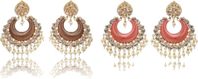 Nilu's Collection Gold Plated Big Chandbali Earrings for Women, Traditional Combo, Red-Maroon Alloy Chandbali Earring