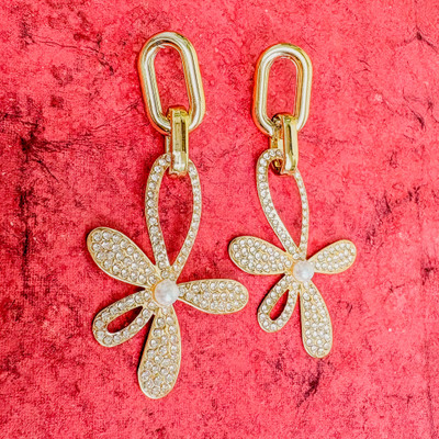 brybella Elegant Gold-Plated Zircon Flower Dangler Earrings Cubic Zirconia Alloy Drops & Danglers