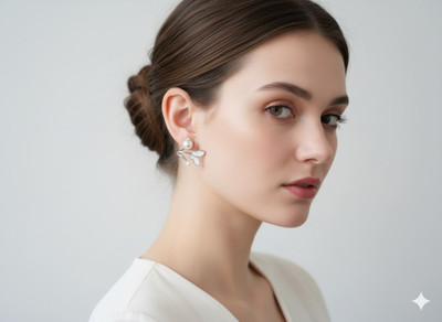 IMH Store IMH Elegant Silver Butterfly & Pearl Branch Earrings Nickel Cuff Earring