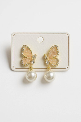 white sparrow 1 Crystal Brass Stud Earring