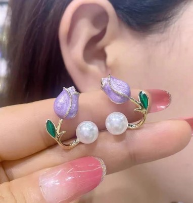 AKISON JEWELS Earrings For Women Girls Tulip Rose Lotus Flower Trendy korean fancy stylish Alloy Earring Set, Stud Earring