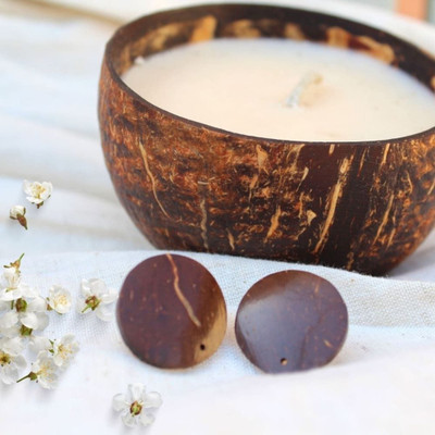 Onearth Handmade Coconut Shell Earrings for Women & Girls Shell, Brass Stud Earring