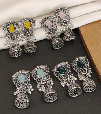 house of common Combo of 4 Pair Oxidised Traditional Silver Combo Jhumki Earrings Set Alloy Beads, Moonstone, Pearl, Zircon Alloy Chandbali Earring, Drops & Danglers, Earring Set, Huggie Earring, Jhumki Earring house of common Combo of 4 Pair Oxidised Traditional Silver Combo Jhumki Earrings Set Alloy Beads, Moonstone, Pearl, Zircon Alloy Chandbali Earring, Drops & Danglers, Earring Set, Huggie Earring, Jhumki Earring