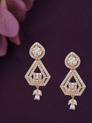 House of Pataudi Rose Gold-Plated Studded Earring Brass Chandbali Earring
