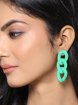 Unwind by Yellow Chimes Green Color Glamourous Chain Designed Earring Alloy Drops & Danglers