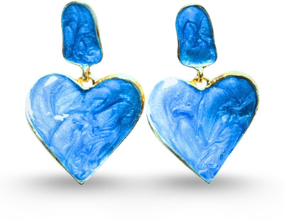 temishaa Elegant Blue Enamel Heart Shaped Drop Earrings Enamel Drops & Danglers