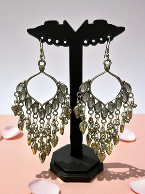 TANSUM COLLECTION Traditional Party Wear Bigsize Leaf Design Oxidised Earrings for Women and Girls Beads Alloy Drops & Danglers
