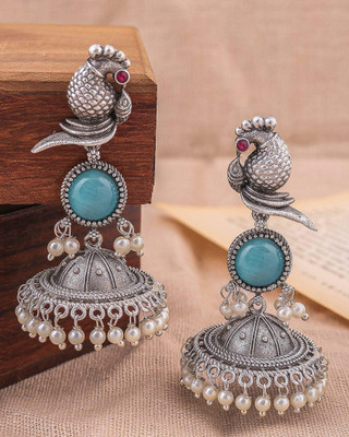 HATRENDZ TRANDDIG SILVER OXODISE EARRING FOR WOMEN AND GIRL Crystal Alloy Jhumki Earring