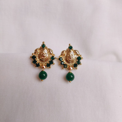 kurdekars divuu green stones and green beats fitted laxmi earrings stud Copper Stud Earring