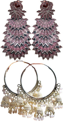 Hernger traders Peacock-Jhumki-03_01 & White_beads_s01_02 Cubic Zirconia Alloy Earring Set