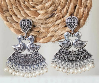 GIVAME Oxidised Silver Duck Design Pearl Earrings Alloy Drops & Danglers