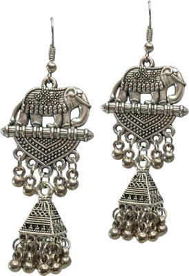 NEWLET HUB Oxidised Silver-Plated Elephant Design Dangler Earrings for Women & Girls Alloy Jhumki Earring, Stud Earring, Earring Set