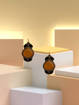 brassjewel Oxidised Silver Earrings with Yellow Gemstone | Party & Daily Wear Jewellery Brass Drops & Danglers