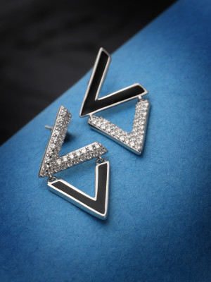 Pissara by Sukkhi Modern 925 Sterling Silver Triangle Cubic Zirconia Stud Earrings For Women Cubic Zirconia Sterling Silver Stud Earring
