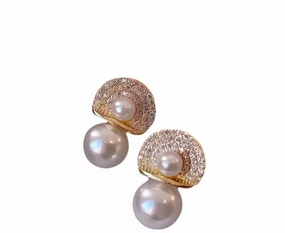 Larq Jewels Pearl & Rhinestone Beautiful | Perfect For Party | Office Earrings For Women Alloy Stud Earring