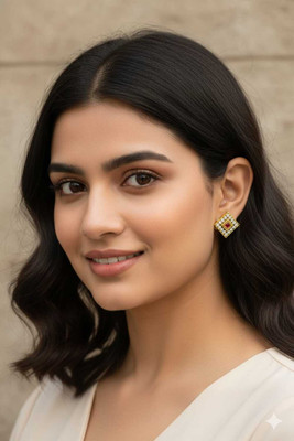 PSM LkEarings-147 Cubic Zirconia, Diamond Brass, Copper Stud Earring
