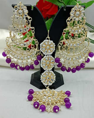 CHARBHUJA CHAND EARRING 150 - Purple Crystal Alloy Chandbali Earring