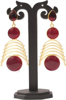 JHUMKARANI 18k Gold Plated Designer Earrings with Monalisa Stone Brass Jhumki Earring