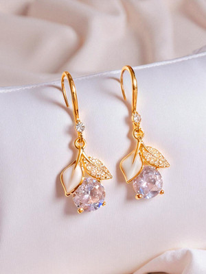 RAPPERSSHOP Elegant Gold-Plated Leaf Crystal Drop Earrings for Women Stainless Steel Drops & Danglers, Clip-on Earring, Earring Set