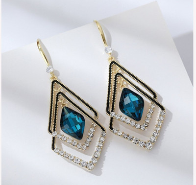 LOVIA BY HM LOVIA BY HM GOLD BLUE CRYSTAL DANGLER EARRINGS FOR WOMEN, KOREAN STYLE Crystal Alloy Drops & Danglers