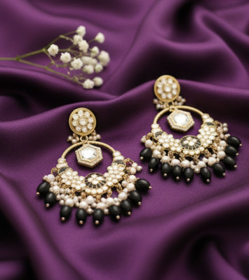 DHVANI Timeless Grace Pearl & Stone Designer Earrings Beads Alloy Chandbali Earring