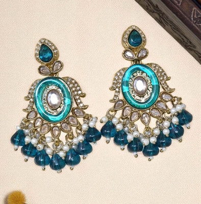 Meira Jewellery Stylish Kundan and Stone Studded Designer Heavy Earring Brass Drops & Danglers