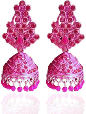 srsales Pink Petal Bell Jhumkas| Blush Blossom Jhumkas| Leaf Jhumkas Beads, Crystal Alloy Jhumki Earring