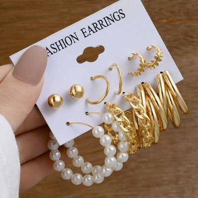 DESTINY JEWEL'S New Trendy Fashion 6 Pair Combo Set Pearl Décor Hoop Earrings For Women & Girls Pearl Alloy Hoop Earring