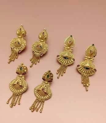 pearl jewellery Pack of 3 Pair Traditional Gold Pleted Collection Brass Drops & Danglers, Jhumki Earring, Chandbali Earring