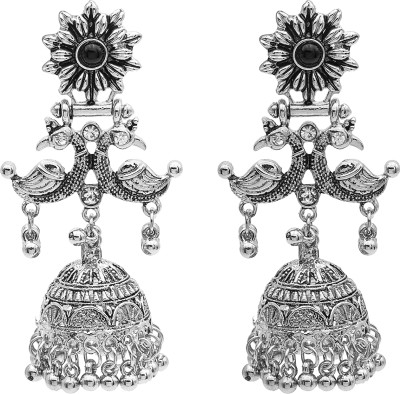 Shining Jewel Peacock Design Jhumka Earring Cubic Zirconia Brass Jhumki Earring