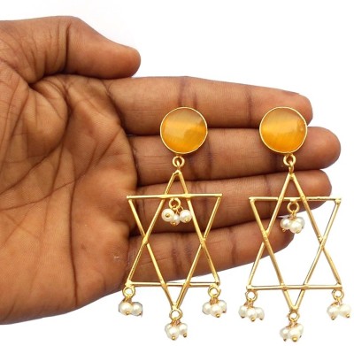 KRISHNA HANDICRAFTS Gold Toned Natural Doozy Stone Light Weight Earring For Women & Girls Pearl Brass Drops & Danglers