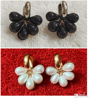 SAKETHAM BLACK AND WHITE KOREA EARRING COMBO OF 2 Alloy Drops & Danglers