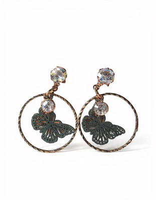 Eldermispvtltd Elegant Crystal Butterfly Dangle Earrings with Golden Hoop Design for Women Metal Stud Earring