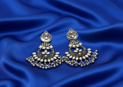 MAYUK ARTSY Chandbali Oxidized Silver Earrings German Silver Clip-on Earring, Earring Set