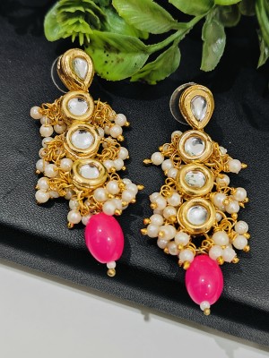 Shaili Craft Kundan beaded gold plated studded earrings set for girls and women Beads, Pearl Alloy Earring Set