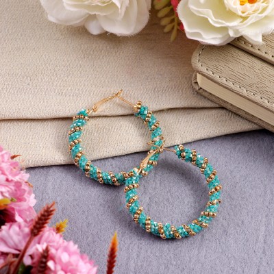 Jewelgenics Sea-Green Beaded Hoop Earrings Beads Alloy Hoop Earring