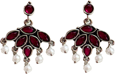 Gleefolks Traditional Classic Stylish Red Kundan Earrings Metal Drops & Danglers