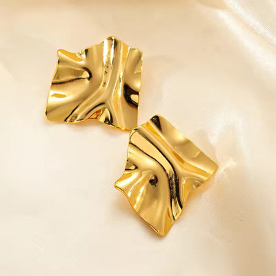 Elegantkart Wave Textured Gold Plated Stud Earrings for Women & Girls Alloy Stud Earring