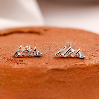 AMONROO 925 Sterling Silver Minimalist “Mrs” Script CZ Wedding Stud Earrings For Women Cubic Zirconia Sterling Silver Stud Earring