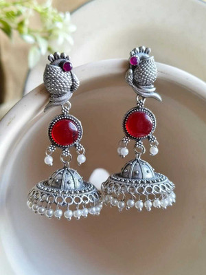 DANGAR ENTERPRISE Oxidized Silver Jhumka Earrings for Women Handcrafted Jhumkis with Pearl Beads Alloy Stud Earring