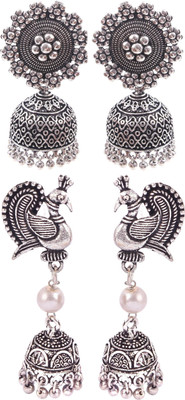Haniya Oxidized Silver plated handmade Jhumka Jhumki Earrings Brass, German Silver Jhumki Earring